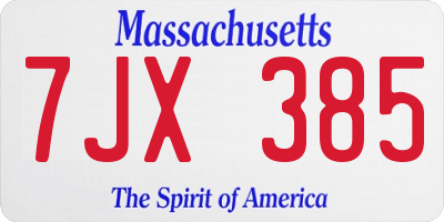 MA license plate 7JX385