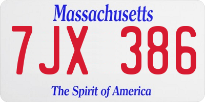 MA license plate 7JX386