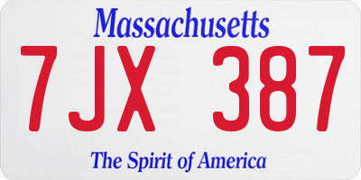MA license plate 7JX387