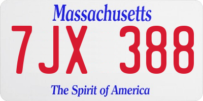 MA license plate 7JX388