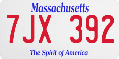 MA license plate 7JX392