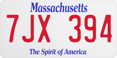 MA license plate 7JX394