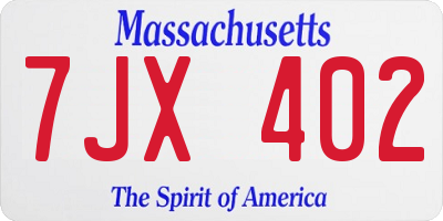 MA license plate 7JX402