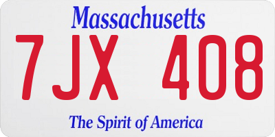 MA license plate 7JX408