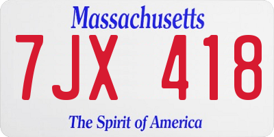 MA license plate 7JX418