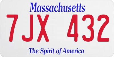 MA license plate 7JX432