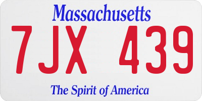 MA license plate 7JX439