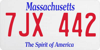 MA license plate 7JX442