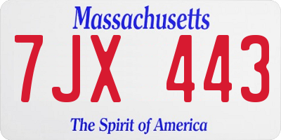 MA license plate 7JX443