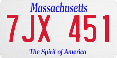 MA license plate 7JX451