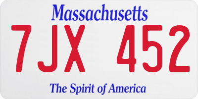 MA license plate 7JX452
