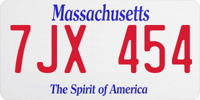 MA license plate 7JX454