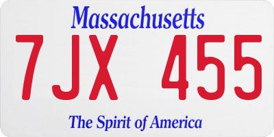 MA license plate 7JX455