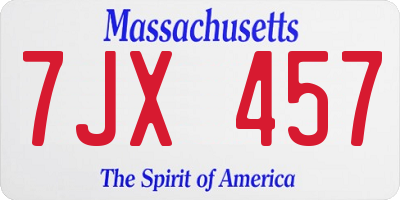 MA license plate 7JX457