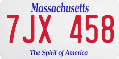 MA license plate 7JX458