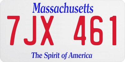 MA license plate 7JX461