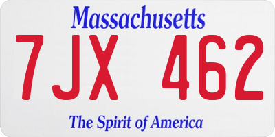 MA license plate 7JX462
