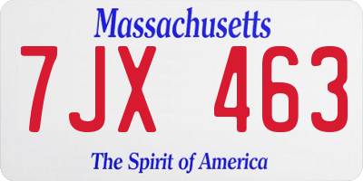 MA license plate 7JX463