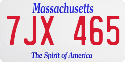 MA license plate 7JX465