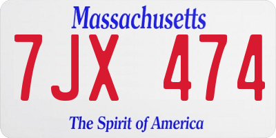 MA license plate 7JX474