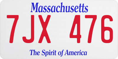 MA license plate 7JX476