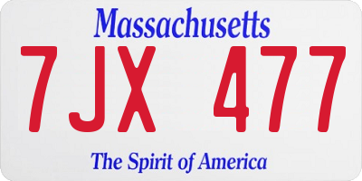 MA license plate 7JX477