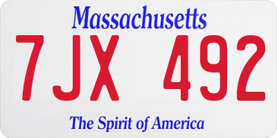 MA license plate 7JX492