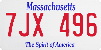 MA license plate 7JX496