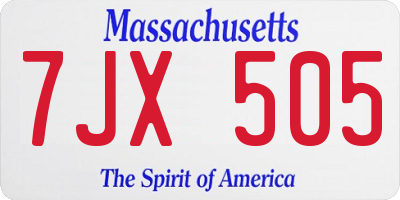MA license plate 7JX505