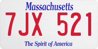 MA license plate 7JX521