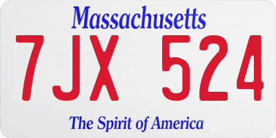 MA license plate 7JX524