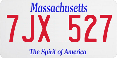 MA license plate 7JX527