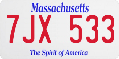 MA license plate 7JX533