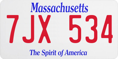 MA license plate 7JX534