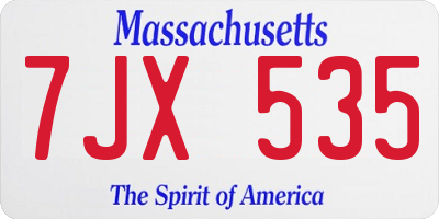 MA license plate 7JX535