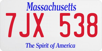 MA license plate 7JX538
