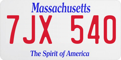 MA license plate 7JX540