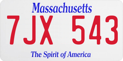 MA license plate 7JX543