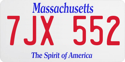MA license plate 7JX552
