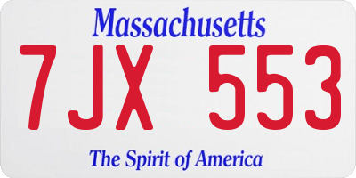 MA license plate 7JX553