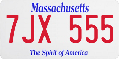 MA license plate 7JX555