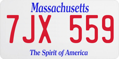 MA license plate 7JX559