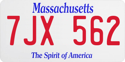 MA license plate 7JX562