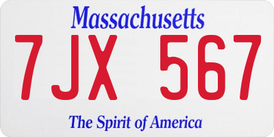 MA license plate 7JX567