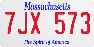 MA license plate 7JX573