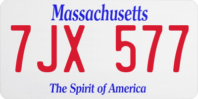 MA license plate 7JX577