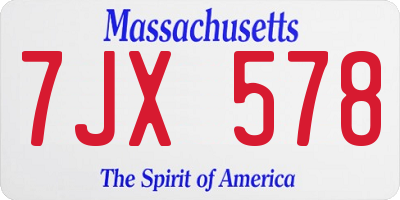 MA license plate 7JX578