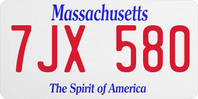 MA license plate 7JX580