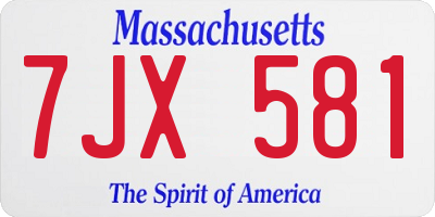 MA license plate 7JX581