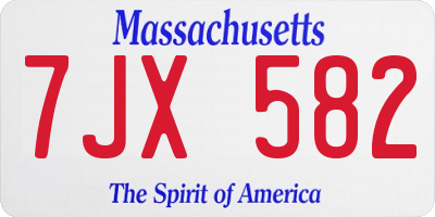 MA license plate 7JX582